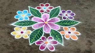Beautiful flowers rangoli kolam 5*3/Margazhi matham special Rangoli kolam 