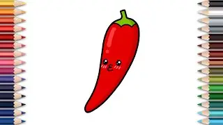 How to draw and paint cute kawaii chili pepper? Easy drawing and painting tutorial for kids.