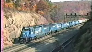 20 Cylinders ROAR! Conrail SD45-2's, SD50 battle up-hill in the Allegheny's... 10/15/1989
