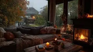 Winter Rain Sounds 🔥 Cozy Fireplace ASMR for Sleeping & Focusing (3 Hours)