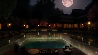 Hot Spring Ambience In The Forest With The Full Moon - Water, Crickets, Owl Sounds, Nature Sounds