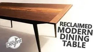 DIY Reclaimed Mid Century Dining Table w/ Leather Inlay