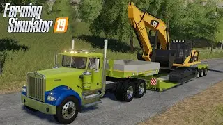FS19 - Kenworth W900a TRANSPORTING giant CAT EXCAVATOR - Farming Simulator 2019 Truck Mod