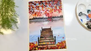 jetty & sunset in fall painting | acrylic painting tutorial | Tasmia's Arttopia