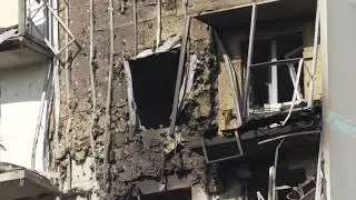 A damaged residential building following a drone attack in Ramenskoye in the Moscow region