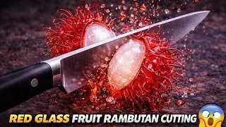 Satisfying Red Glass Rambutan Slicing 🔪 | Exotic Fruit Cutting ASMR 