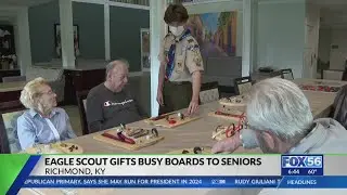 Eagle scout gifts busy boards to seniors