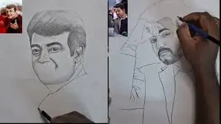Thala Ajith Kumar  Vs Thalapathi Vijay pencil drawing step by step tutorial #ajithkumar #vijay