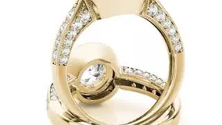 Halo Diamond Pave Set Engagement Ring, Three Sided Pave Set Band in  Gold