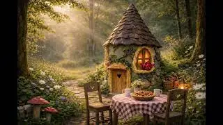 Calm & Relaxing Morning | Handmade Fairy House at the Forest Edge with Table and Pie