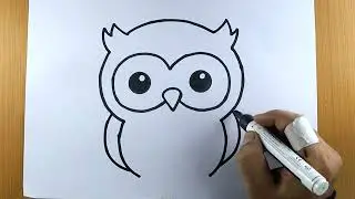 Cute owl sitting on a tree branch kids learning drawing video | kids birds and animal draw