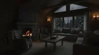 Gentle Snowfall by a Warm Forest Cabin | Fireplace Sounds & Cozy Winter Ambience