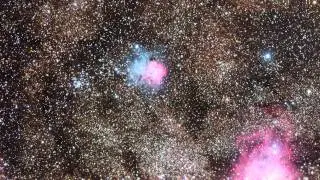 Zooming in on the Trifid Nebula, and two Cepheid variables far beyond