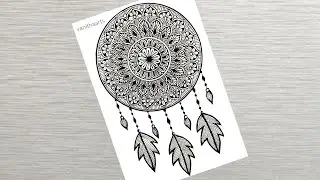 How to Draw Dream Catcher Mandala Art | Easy Mandala Drawing | How to Draw Mandala for Beginners