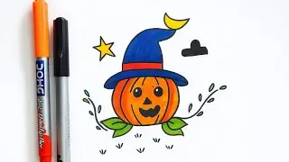 🎃 Halloween Pumpkin Drawing for Kids | Easy Witch Hat Pumpkin Art