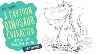 How to draw a cute cartoon dinosaur character
