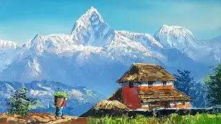 Mt.fishtail | Typical Nepali village | Knife art | Acrylic  Painting
