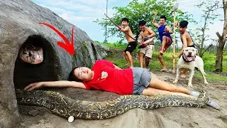 Horrifying! 4 Brave Hunters and Pitbull Rescue Young Girl from Giant Python Attack