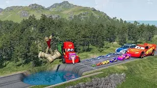 Big & Small McQueen & Police Car vs Zombie Mack,Giant Water Pit & Hammer Downhill Race &ndash;BeamNG.drive