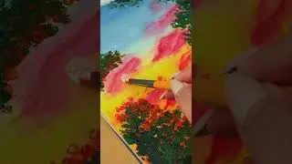 Acrylic Sunset 🌅  #acrylicscenery #paintingtechniques #beginnerarttips
