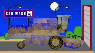 Combine Harvester in Car Wash - Dirty harvester after field work