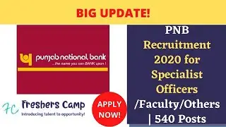 PNB Recruitment 2020 for Specialist Officers /Faculty/Others | 540 Posts | Apply Online