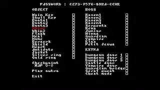 Cheat menu in Castle Adventure