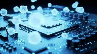 Blue Abstract High Tech Device Motherboard With Digital Hitech Animated Elements & Plexus Particles