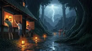 A Stormy Night in the Village ⛈️ Deep Sleep Ghibli Ambience & Rain Sounds
