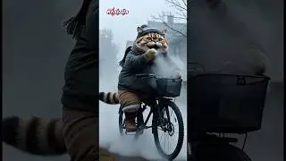 Meet the Coolest Cat Ever 😎🐱 | Bike Ride & Singing in Winter #shorts #viral