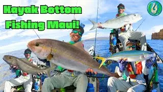 EPIC Kayak Bottom Fishing in Hawaii for Snapper, Rainbow Runner & Amberjack! Catch & Cook!