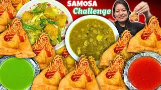 SAMOSA CHALLENGE | Eating Samosa With Spicy Chhole, Potato Chilli Achaar, Red & Green Chutney | 