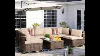 Aoxun 7 Piece Patio Furniture Sets Outdoor Sectional Rattan Sofa Set