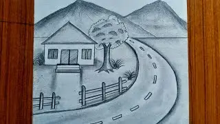 How to draw village scenery | Ghar ka chitra kaise banaen | Nature drawing with pencil 