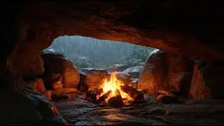Fogata en cueva con lluvia🌧️🔥 Sonido real para dormir y relajarse | 4 horas