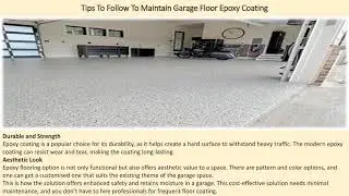 Tips To Follow To Maintain Garage Floor Epoxy Coating