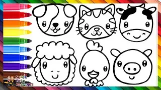 Drawing and Coloring Cute Farm Animals 🐶🐱🐮🐑🐔🐷🌈 Drawings for Kids