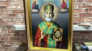 32.Готовая икона в киоте.Святой епископ Николай Чудотворец Мирликийский.45х60 Живопись маслом &hellip;