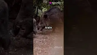 Wild boar charging through a forest underbrush.