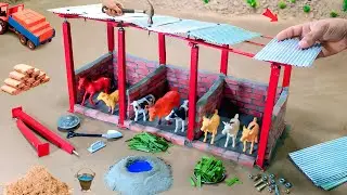 diy mini cemented animal farm house construction science project | cow shed project @smallcreator