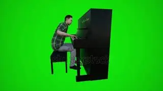 3d green screen male musician playing the piano in European restaurants from side angle chroma key