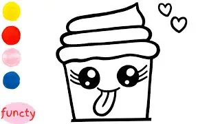 How to draw and color a cute cupcake for kids