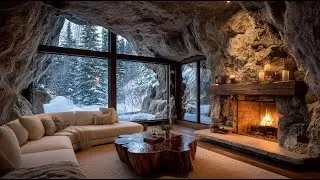 Warm Rustic Cabin Interior in Snowy Forest