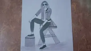How to draw a girl sitting on bench -easy drawing|| A girl sitting on bench pencil drawing||