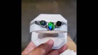 Ammolite Silver Bracelet with Three Blue and Green Gemstones PN: E21072
