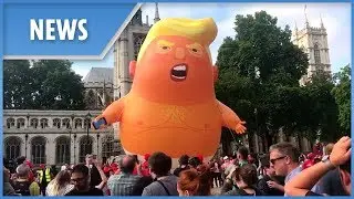 A BLIMP depicting Donald Trump as a baby flies over Westminster