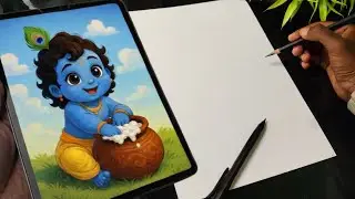 Little shree krishna drawing|outline tutorial 🥰beby krishna photo drawing 