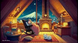 Slow Vintage Life 🌙 Relaxing Guitar From Another Room | Cozy Snowfall Night & Fireplace Calm