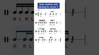 Basic rhythms with sticking for drums #rhythm #drumming #drumlesson