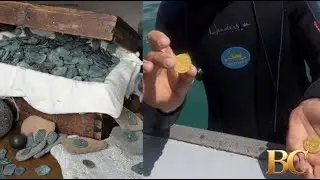 Золотые и серебряные монеты стоимостью 1 млн долларов, найденные на месте крушения испанского кор...